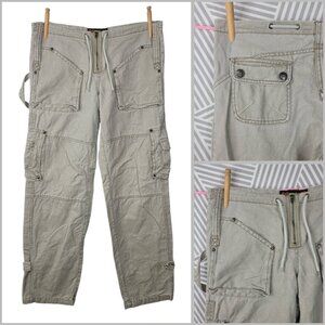 VTG Dollhouse Pants 6/8 34" Linen Cargo Drawstring Y2K Streetwear Grunge Tan